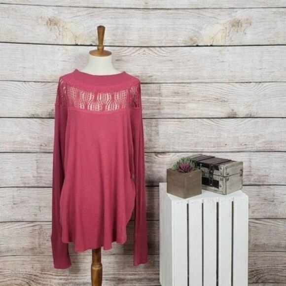 Free People Spring Valley Lace Pink‎ Top Medium - Picture 1 of 3